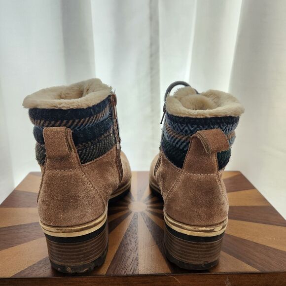 AK Sport Ankle Boots Womens US 8 Beige Suede Leather Faux Fur Warm Casual Lace - Picture 8 of 12